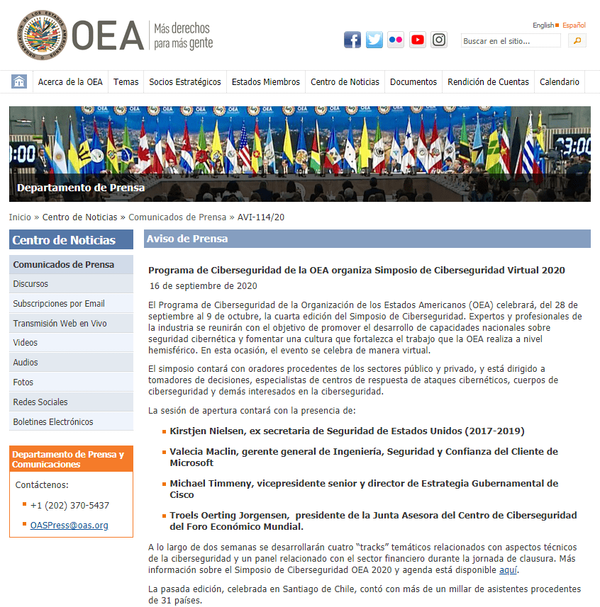 Programa de Ciberseguridad de la OEA organiza Simposio de Ciberseguridad Virtual 2020 Rberny 2021